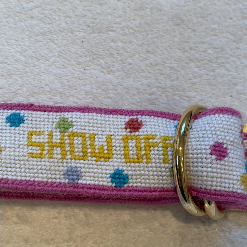 NWT Gretchen Scott needlepoint d-ring inspirational quotes  belt Sz S